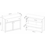 Komoda LINA . Komoda LINA je elegantna komoda z dvema vratama in dostopnim predalom. Odlično se poda vsaki sobi. Dimenzije: - Š:110 x V:90 x G:42 cm