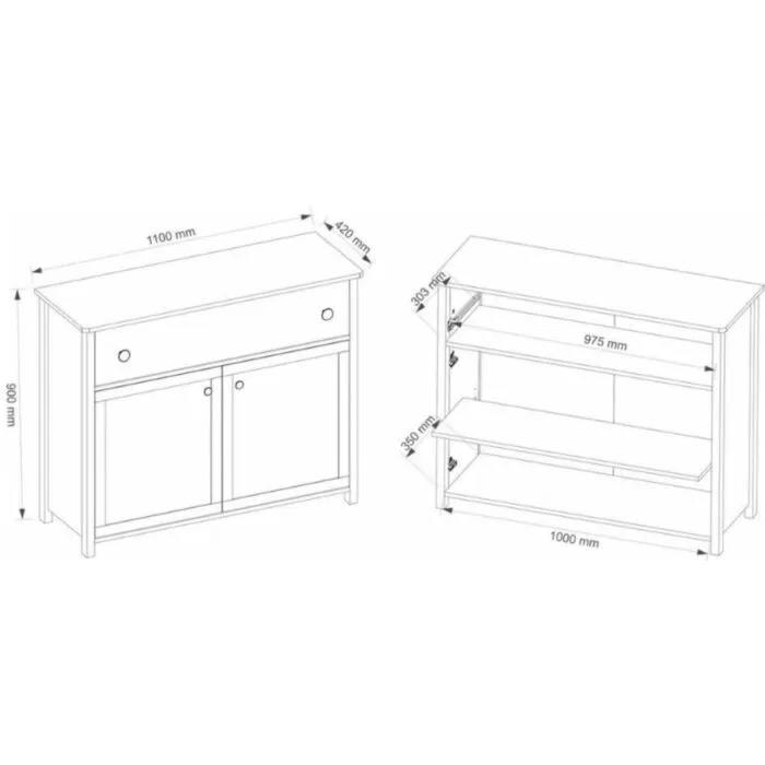 Komoda LINA Komoda LINA . Komoda LINA je elegantna komoda z dvema vratama in dostopnim predalom. Odlično se poda vsaki sobi. Dimenzije: - Š:110 x V:90 x G:42 cm