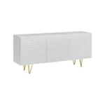 Komoda PIRAMIDA je moderno oblikovana in elegantnega videza, brez ročajev. Sistem odpiranja push to open tihega zapiranja. V beli mat barvi z zlatimi