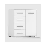 Komoda RITA 2 je primerna za vsak prostor. Noge in ročaji  so plastični. Regal je narejen iz laminirane plošče debeline 16 mm z ABS robovi.  Dimenzije: