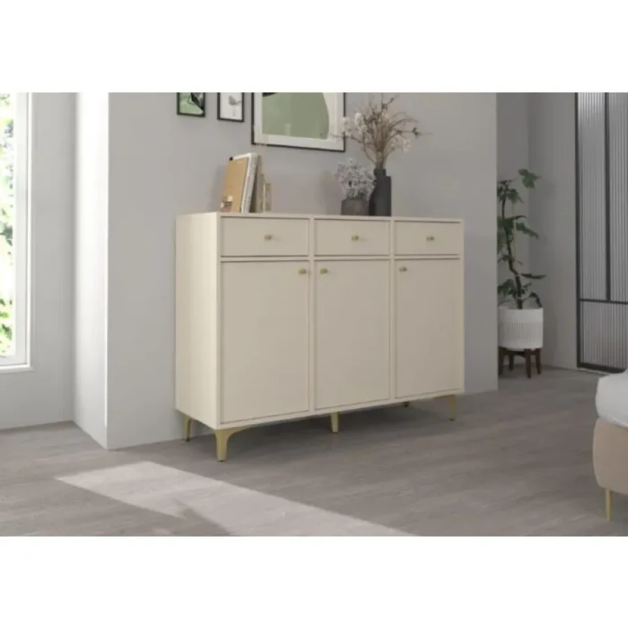 Komoda TOMI . Komoda TOMI je prava izbira za sodobne in elegantne prostore. Narejena iz kakovostne laminirane plošče debeline 16 mm, zagotavlja trdnost in