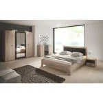 Kompletna spalnica DULE . Opremite svojo spalnico z novim kompletom DULE. Je modernega dizajna in čistih linij. Narejena je iz kvalitetne laminirane plošče