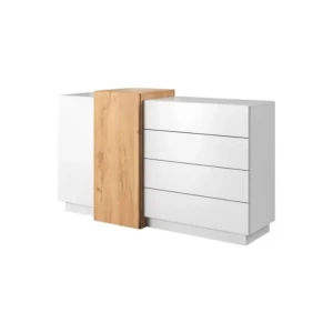 Kompletna spalnica JURČEK . Elegantna in moderna spalnica JURČEK, je narejena iz odličnih materialov v beli barvi s kombinacijo zlatega hrasta. Sestavljena