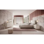Kompletna spalnica LILJA . Elegantna in moderna spalnica LILJA, je narejena iz odličnih materialov v barvi beige. Sestavljena je iz garderobne omare, komode,