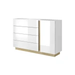 Kompletna spalnica NANCY . Elegantna in moderna spalnica NANCY je narejena iz odličnih materialov v bela visoki sijaj/hrast dekorju. Sestavljena je iz štiri