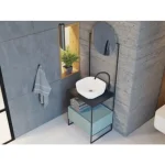 Kopalniška omarica ALAKA ima kovinsko konstrukcijo ter ogledalo. Je odlična rešitev za majhne kopalnice in ustvari dodaten dekor v kopalnici. Ima črno