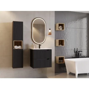 Kopalniški blok BLACKY 60 . Kopalniški blok BLACKY 60 je narejen iz kvalitetne laminirane plošče. Izstopa zaradi svoje moderne oblike. Popestril bo vsako