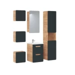 Kopalniški blok BUBA DARK 40 . Kopalniški blok BUBA DARK 40 je odlične kvalitete, narejen iz kakovostnih materialov. Vsebuje omarico z ogledalom, umivalnik,