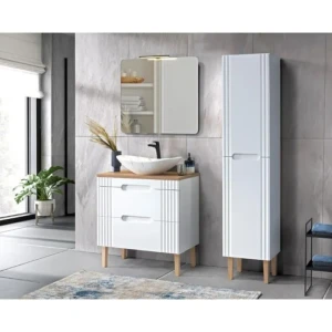 Kopalniški blok FINA 80 . Kopalniški blok FINA 80 je hkrati enostaven in eleganten. Bela barva je popolna kombinacija, ki se poda vsakemu stilu kopalniškega