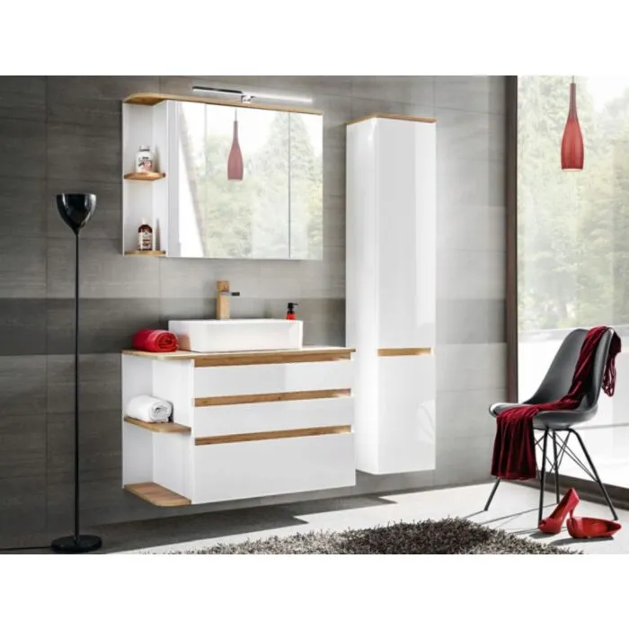 Kopalniški blok LATINA Kopalniški blok LATINA . Kopalniški blok LATINA je odlične kvalitete, narejen iz kakovostnih materialov. Vsebuje ogledalo, umivalnik, omarico pod