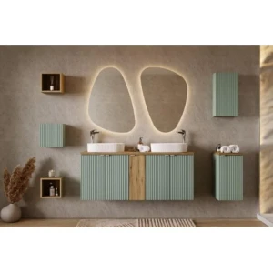 Kopalniški blok MINTI 140 . Kopalniški blok MINTI 140 je elegantnega videza. S svojo nežno barvo ustvari vzdušje miru in sproščenosti. Stranice so