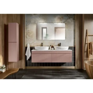 Kopalniški blok ROZY 160 . Kopalniški blok ROZY 160 je hkrati enostaven in eleganten. Nežno roza elementi s kombinacijo elementov v beli barvi je popolna