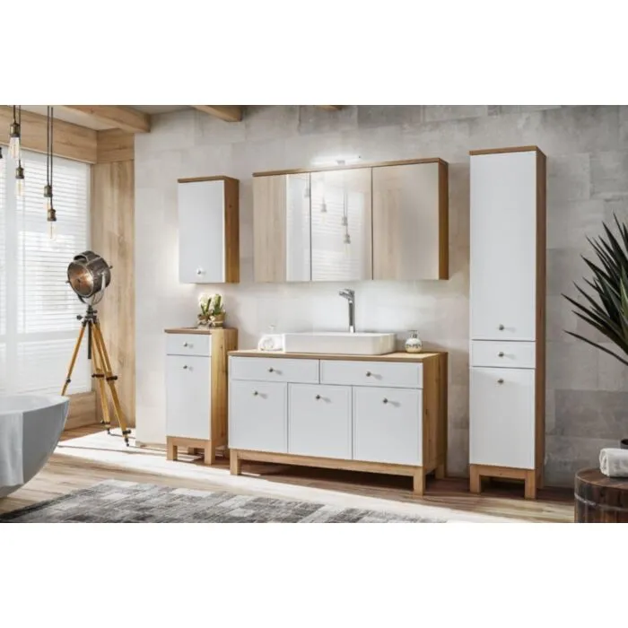 Kopalniški blok SAMSEA 120 . Kopalniški blok SAMSEA 120 je odlične kvalitete, narejen iz kakovostnih materialov. Vsebuje umivalnik, omarico pod umivalnikom,