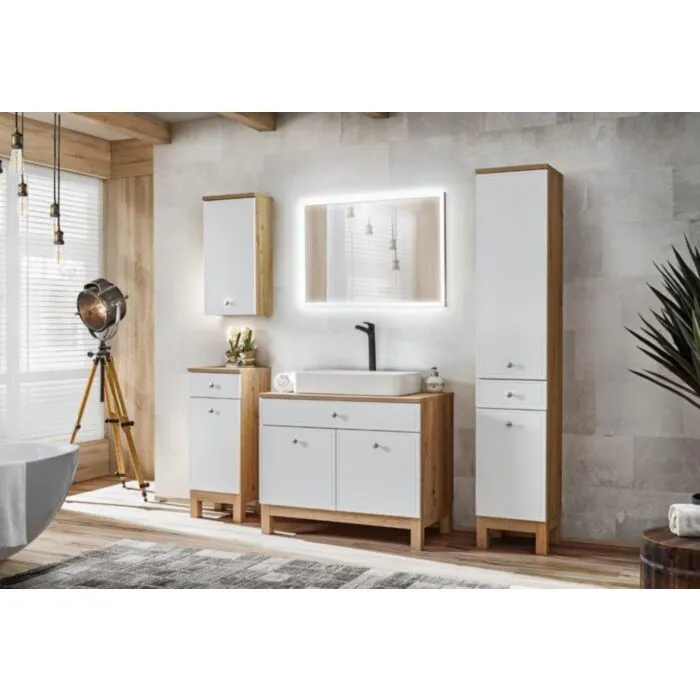 Kopalniški blok SAMSEA 90 . Kopalniški blok SAMSEA 90 je odlične kvalitete, narejen iz kakovostnih materialov. Vsebuje umivalnik, omarico pod umivalnikom,