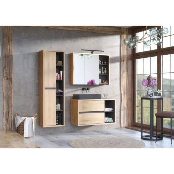 Kopalniški blok SUMATRA Kopalniški blok SUMATRA . Kopalniški blok SUMATRA je odlične kvalitete, narejen iz kakovostnih materialov. Vsebuje umivalnik, omarico pod umivalnikom,