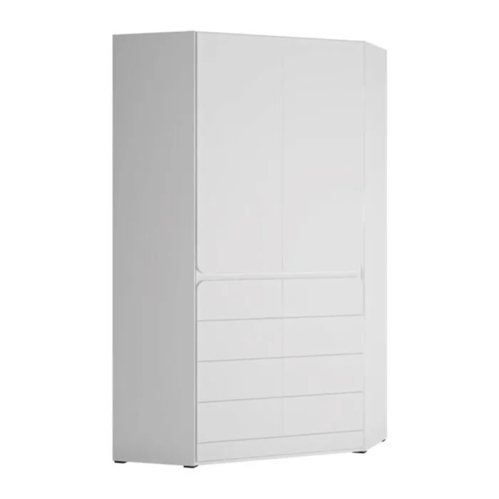 Kotna garderobna omara ALBA . Kotna garderobna omara ALBA je popolna rešitev za vaš prostor, saj ponuja veliko prostora za shranjevanje. Izdelana je iz