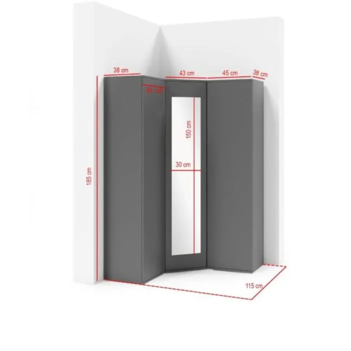 Kotna garderobna omara EMILI 2 Kotna garderobna omara EMILI 2 . Kotna garderobna omara EMILI 2 je izvirna in stilska. Izdelana iz laminirane plošče. Na voljo v več barvah. Garderobna