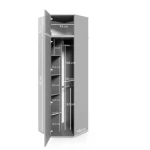 Kotna garderobna omara EMILI 2 . Kotna garderobna omara EMILI 2 je izvirna in stilska. Izdelana iz laminirane plošče. Na voljo v več barvah. Garderobna