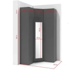 Kotna garderobna omara EMILI 4 . Kotna garderobna omara EMILI 4 je izvirna in stilska. Izdelana iz laminirane plošče. Na voljo v več barvah. Garderobna