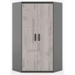 Kotna garderobna omara MAJA . Kotna garderobna omara MAJA je primerna za vsako najstniško ali mladinsko sobo. Ima moderen dizajn in prostora. Vsebuje polic