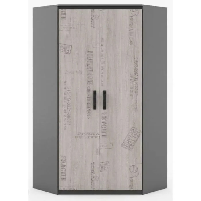 Kotna garderobna omara MAJA . Kotna garderobna omara MAJA je primerna za vsako najstniško ali mladinsko sobo. Ima moderen dizajn in prostora. Vsebuje polic