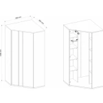 Kotna garderobna omara MELI . Kotna garderobna omara MELI je stilsko moderna, a hkrati praktična omara. Primerna je za vsako mladinsko sobo. Material: -