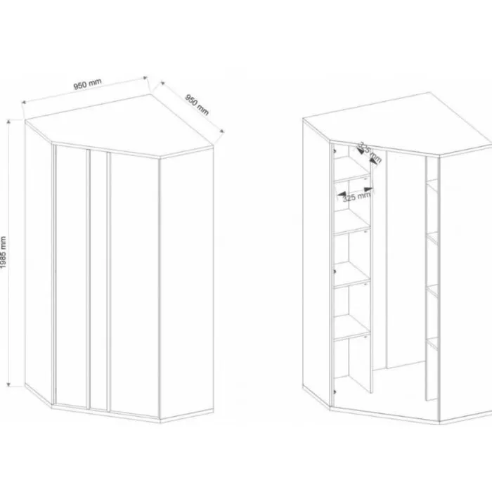 Kotna garderobna omara MELI Kotna garderobna omara MELI . Kotna garderobna omara MELI je stilsko moderna, a hkrati praktična omara. Primerna je za vsako mladinsko sobo. Material: -