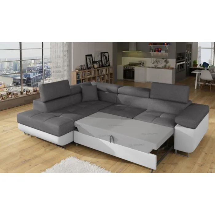 Kotna sedežna garnitura ANTON 2 Kotna sedežna garnitura ANTON 2 . Kotna garnitura ANTON 2 je kotna sedežna garnitura, katera je narejena iz umetnega usnja in blaga. Garnitura se raztegne v