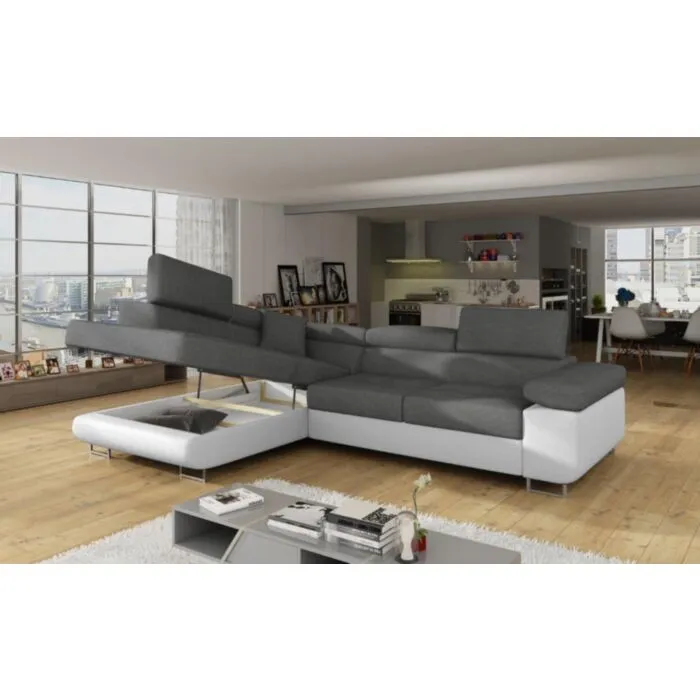 Kotna sedežna garnitura ANTON 2 Kotna sedežna garnitura ANTON 2 . Kotna garnitura ANTON 2 je kotna sedežna garnitura, katera je narejena iz umetnega usnja in blaga. Garnitura se raztegne v