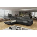 Kotna sedežna garnitura ANTON . Kotna garnitura ANTON je kotna sedežna garnitura, katera je narejena iz umetnega usnja in blaga. Garnitura se raztegne v