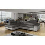 Kotna sedežna garnitura ANTON 3 . Kotna garnitura ANTON 3 je kotna sedežna garnitura, katera je narejena iz umetnega usnja in blaga. Garnitura se raztegne v