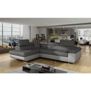 Kotna sedežna garnitura ANTON 3 . Kotna garnitura ANTON 3 je kotna sedežna garnitura, katera je narejena iz umetnega usnja in blaga. Garnitura se raztegne v