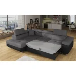 Kotna sedežna garnitura ANTON . Kotna garnitura ANTON je kotna sedežna garnitura, katera je narejena iz umetnega usnja in blaga. Garnitura se raztegne v