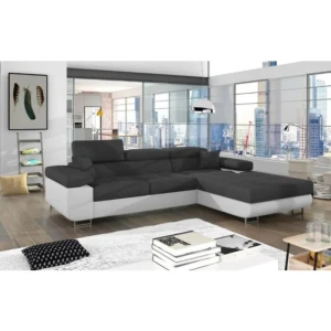 Kotna sedežna garnitura ARON 2 . Kotna garnitura ARON 2 je kotna sedežna garnitura, katera je narejena iz umetnega usnja in blaga. Garnitura se raztegne v