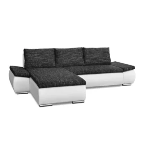 Kotna sedežna garnitura CARA . Kotna sedežna garnitura CARA je moderna in kvalitetno izdelana. Oblazinjena je z blagom v kombinaciji umetnega usnja. Je