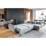 Kotna sedežna garnitura GAPE . Kotna sedežna garnitura GAPE je primerna za vsak prostor. Narejena je iz vrhunskih materialov in prinese svežino v vsak