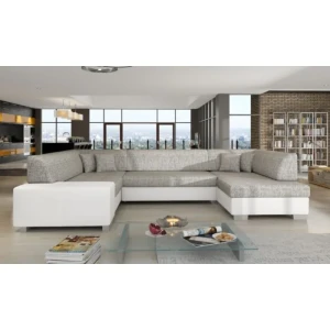 Kotna sedežna garnitura HANNA . Kotna sedežna garnitura HANNA je odlična garnitura po odlični ceni. Narejena v kombinaciji umetnega usnja in blaga.