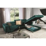 Kotna sedežna garnitura HELENA - zelena . Kotna garnitura HELENA zelena vas bo prepričala s svojimi modernimi linijami. Garnitura je vzmetena z valovitimi