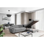 Kotna sedežna garnitura KLARA . Kotna sedežna garnitura KLARA je dobavljiva v kvalitetnem blagu večih možnih barv. Sedežni je potrebno določiti levi ali