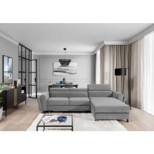 Kotna sedežna garnitura KLARA . Kotna sedežna garnitura KLARA je dobavljiva v kvalitetnem blagu večih možnih barv. Sedežni je potrebno določiti levi ali