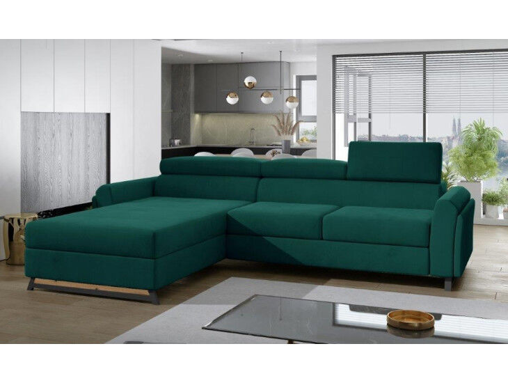 Kotna sedežna garnitura KLARA je dobavljiva v kvalitetnem blagu večih možnih barv. Sedežni je potrebno določiti levi ali desni kot. Vzmetena je z