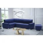 Kotna sedežna garnitura LEON 3, je kotna sedežna garnitura v kompletu s taburejem. Katerega prejmete zraven. Sedežna je oblazinjena v modro tkanino.