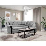 Kotna sedežna garnitura LOLA . Kotna sedežna garnitura LOLA je izdelana iz kvalitetnega blaga. Je zelo praktična saj vsebuje zaboj za shranjevanje ter se