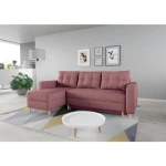 Kotna sedežna garnitura MARA - roza - desni kot . Kotna sedežna garnitura MARA je primerna za vsako dnevno sobo. Sedežna se raztegne v ležišče, ter