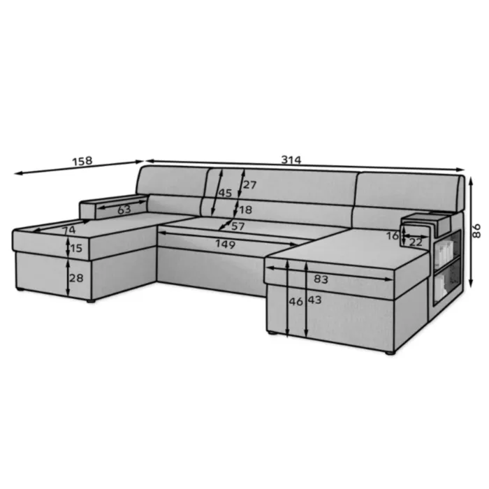 Kotna sedežna garnitura MARCO 3 Kotna sedežna garnitura MARCO 3 . Kotna sedežna garnitura MARCO 3 je prostorna ter praktična. Vsebuje dva zaboja za shranjevanje ter poličke. Sedežna se