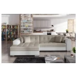 Kotna sedežna garnitura SOTO bela/krem . Kotna sedežna garnitura SOTO je odlična garnitura po odlični ceni. Izdelana v kombinaciji blaga ter kakovostnega