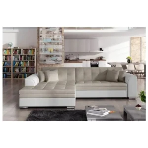 Kotna sedežna garnitura SOTO bela/krem . Kotna sedežna garnitura SOTO je odlična garnitura po odlični ceni. Izdelana v kombinaciji blaga ter kakovostnega