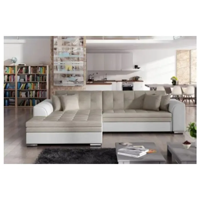 Kotna sedežna garnitura SOTO bela/krem Kotna sedežna garnitura SOTO bela/krem . Kotna sedežna garnitura SOTO je odlična garnitura po odlični ceni. Izdelana v kombinaciji blaga ter kakovostnega