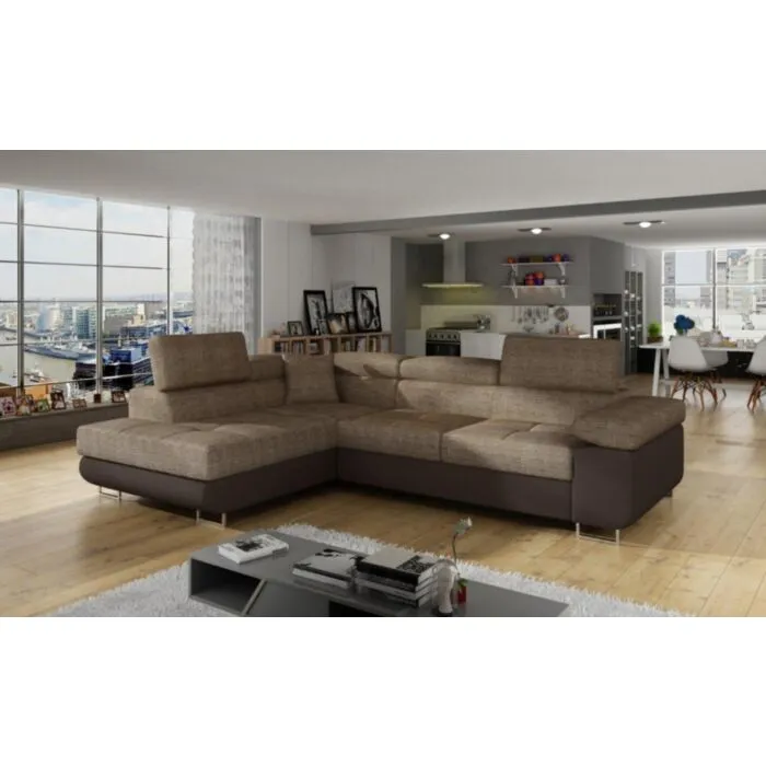 Kotna sedežna garnitura TOM Kotna sedežna garnitura TOM . Kotna garnitura TOM je kotna sedežna garnitura, katera je narejena iz umetnega usnja in blaga. Garnitura se raztegne v