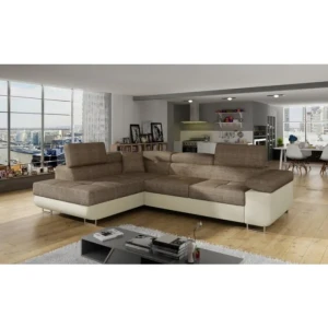 Kotna sedežna garnitura TOM . Kotna garnitura TOM je kotna sedežna garnitura, katera je narejena iz umetnega usnja in blaga. Garnitura se raztegne v